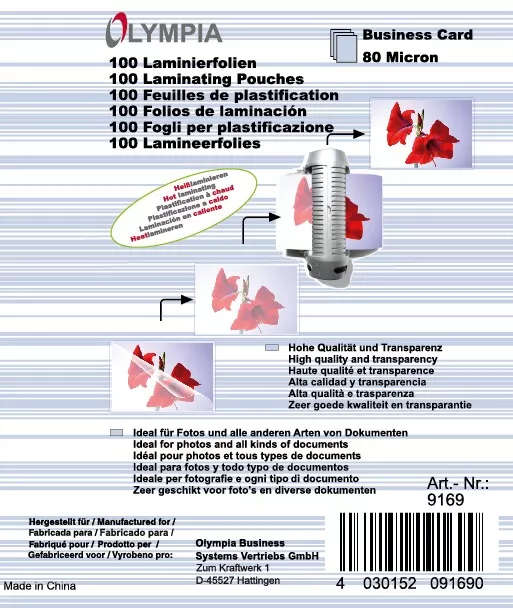 Olympia Laminovacie fólie na vizitky 80 mic. 100 ks
