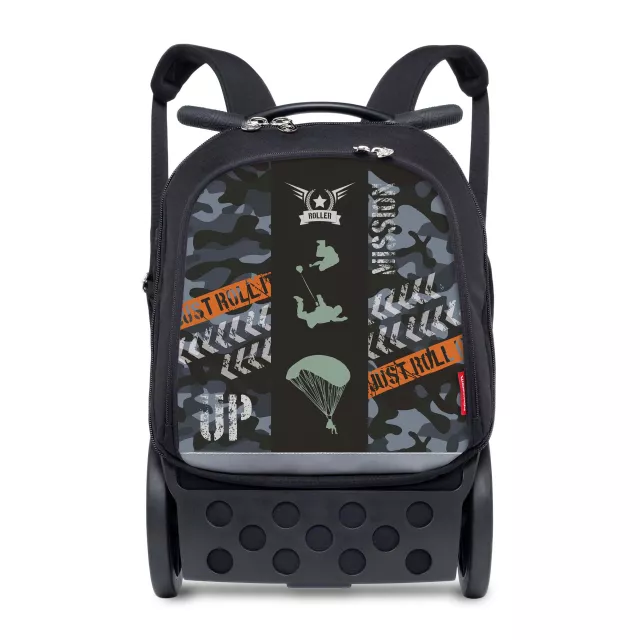 Školská a cestovná taška na kolieskach Nikidom Roller UP Camo (19 l), Čierna