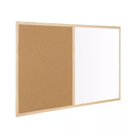 Kombinovaná tabuľa / nástenka Rocada 6120V19, drevený rám (borovica), 60 × 40 cm, korková / magnetická lakovaná biela, balenie 10 ks