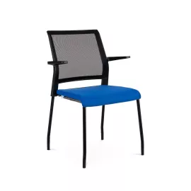 Konferenčná stolička Rocada 938M-3, modré čalúnené sedadlo, sieťované operadlo, podrúčky