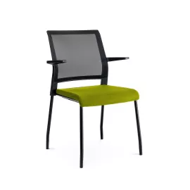 Konferenčná stolička Rocada 938M-6, zelené čalúnené sedadlo, sieťované operadlo, podrúčky