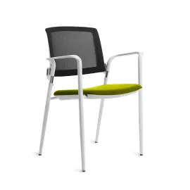Konferenčná stolička Rocada 906V23W-6, biela konštrukcia, zelené čalúnené sedadlo, sieťovaná opierka, podrúčky