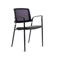 Konferenčná stolička Rocada 906V23-1, čierna konštrukcia, sivé čalúnené sedadlo, sieťovaná opierka, podrúčky